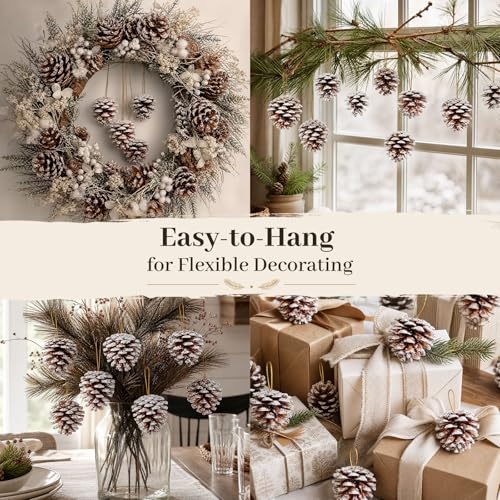24 Pack Snow-Dusted Pine Cones for Holiday Decor, Christmas Ornaments & Crafts
