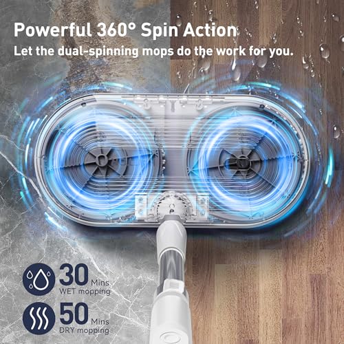 Cordless Electric Spin Mop with Spray & LED Headlight - Self-Propelled Floor Cleaner