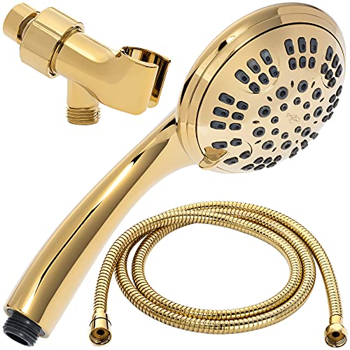 Handheld Shower Head Kit with 6 Spray Patterns - Polished Brass, 2.5 GPM
