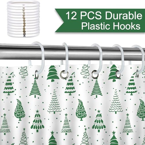 Mocsicka Green Christmas Tree Shower Curtain 72x72 in | Waterproof Polyester Bath Curtain with 12 Hooks