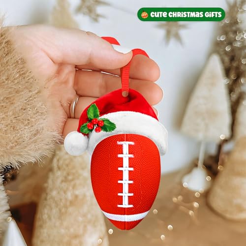 Flyab B1 Football Christmas Ornament with Santa Hat – Personalized Acrylic Holiday Sports Ball Decoration