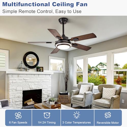 Depuley 42-Inch Black Walnut Ceiling Fan with Light, Reversible Blades & Remote