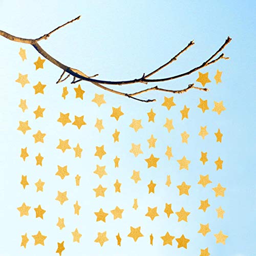 6 Pcs Gold Glitter Star Paper Garland Twinkle Bunting Banner Hanging Decorations for Christmas Birthday Party Golden Sparkling Stars for Bridal Showers Wedding Baby Shower Holiday Supplies (50 Feet)