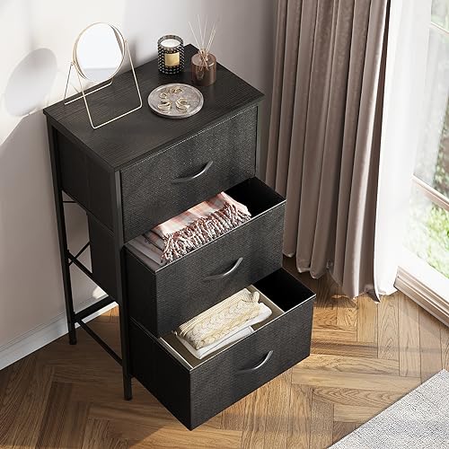 AODK Small Black Dresser with 3 Spacious Drawers for Bedroom & Nightstand