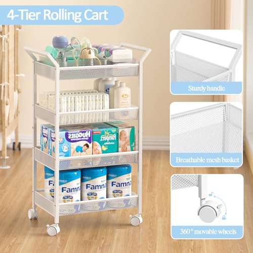 3IngSeagulls 4-Tier Baby Diaper Caddy Cart with Wheels - White, Variation 1