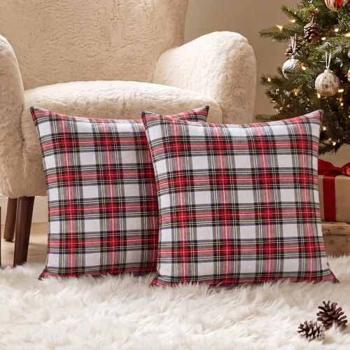 Softalker Christmas Plaid Throw Pillow Covers Set of 4, 20x20 Inches, Red White