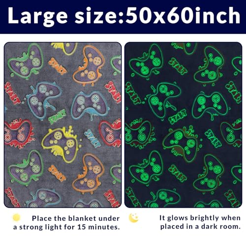 OHOIT Glow in The Dark Game Controller Blanket for Boys, Gamer Gifts