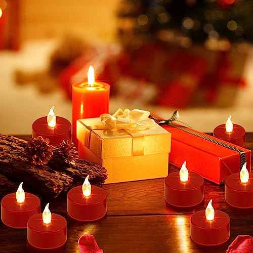 LED Tea Lights with Remote Control: Battery Operated Realistic and Bright Flickering Long Lasting 400+Hours Flameless Candles for Home Decor Holiday Wedding Party Valentine's Day(12pack, Red)