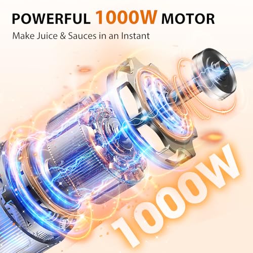 KOIOS 1000W Silver Hand Blender with 3-in-1 Attachments, 12 Speed Turbo & Milk Frother