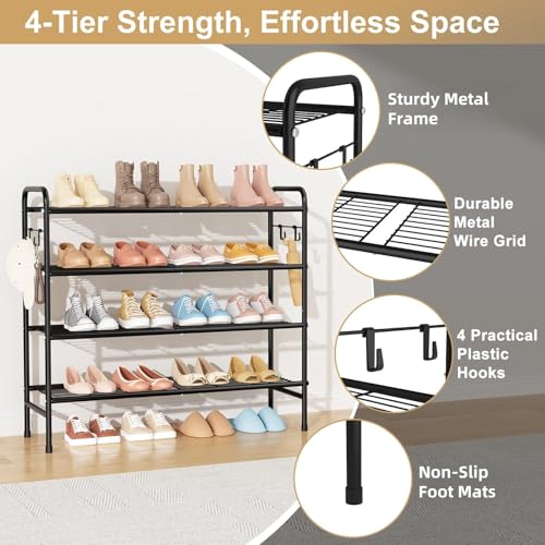 VILICK 4-Tier Shoe Rack 33" Wide Metal Organizer Long Storage with 4