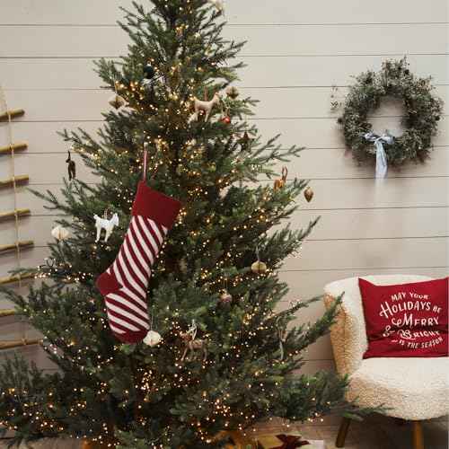 Christmas Stockings Hanging Ornaments Xmas Knitted Socks for Fireplace, Winter Red Stripes Hanging Stocking for Home Christmas Decorations Gifts