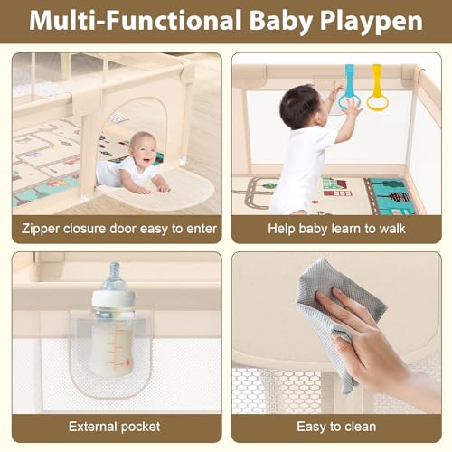 Abdtech Extra Large Baby Playpen with Mat 79x71in - Indoor & Outdoor Baby Play Yard, Soft Breathable Mesh Cover