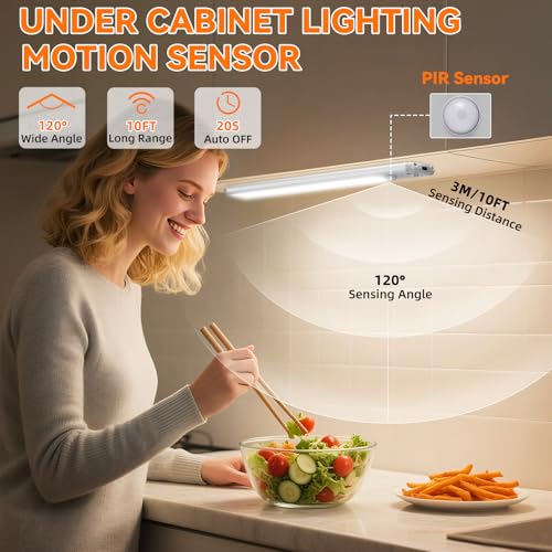 Wireless Under Cabinet Lighting 15 Inch Motion Sensor Light 3 Pack - Silver
