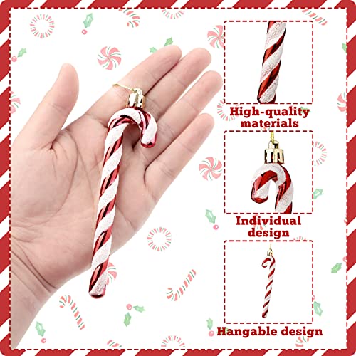 Rtteri 60Pcs Glitter Candy Cane Ornaments Red for Christmas Tree Decorative Set (Red, 14 cm each)