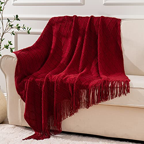 Battilo Red 50x60 in. Fringe Throw Blanket for Couch & Sofa – Boho Christmas Decor