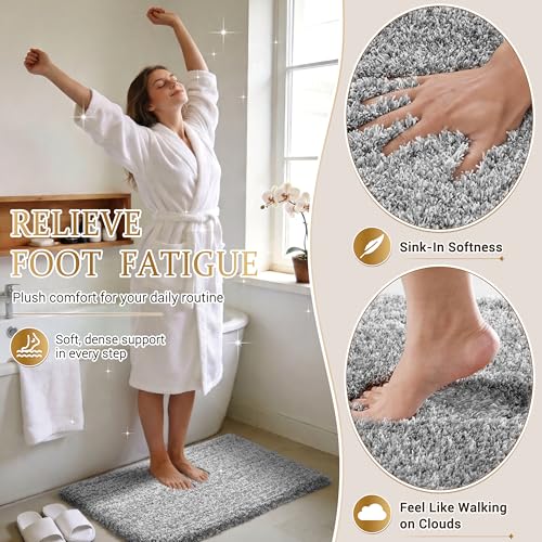 Yimobra Gray & White Bathroom Runner Rug 60x24 Non Slip Washable Plush Mat