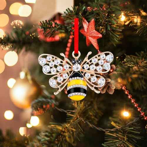 FLYAB Metal Bee Christmas Ornaments - 2025 Ornaments for Christmas Tree Honey Bumble Bee Decor Gifts for Women Girls Mom Sisters Bee Lovers