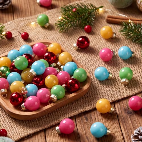 Civaner 0.8" 80 Pcs Mini Colorful Glass Christmas Ornament for Tree