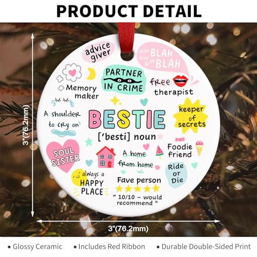 Bestie Christmas Ornament with Definition - Friendship Gift for Women, BFF, Soul Sister, Work Bestie, Funny Keepsake, Best Canvas Wall Art, Variation: Bestie