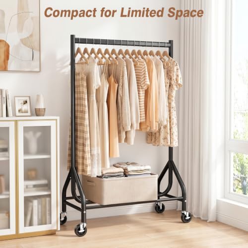 Heavy Duty Clothing Rack 268 LBS Load Capacity, 31.5 Inch Hanging Rod, Black - Compact & Stable