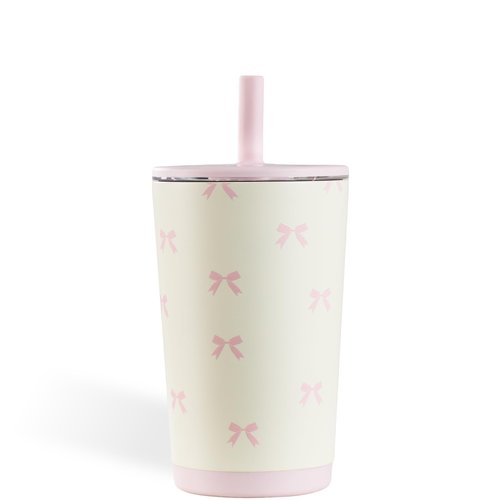 HydroJug Everyday Tumbler 14 oz – Ceramic-Lined Insulated Tumbler with Straw and Soft-Touch Lid, Cup Holder Friendly, Double-Wall Vacuum Insulation, Reusable Travel Cup – Bows