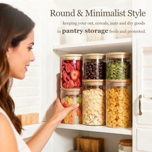 ComSaf Glass Storage Containers - Airtight Lids for Dry Food | Set of 6 (0.6qt/1qt/1.5qt) - Stackable Kitchen Organization