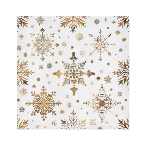 Christmas Snowflakes Cloth Napkin Set of 6 Gold White Reusable Holiday Table Linen
