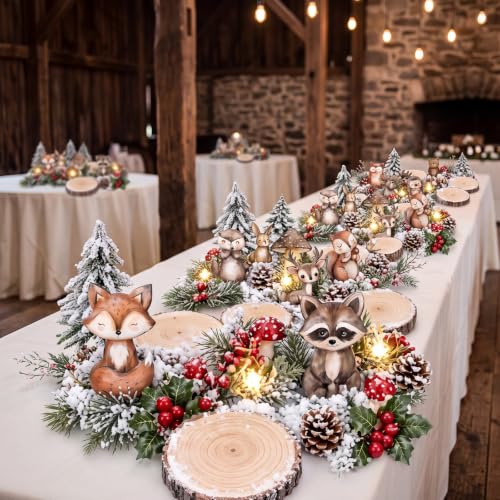 Woodland Animal Centerpiece Kit with Trees, Snow & Moss – 34 Pcs DIY Tables Decor
