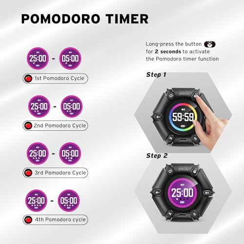 Black Digital Pomodoro Timer 3/5/10/25/30/60 Min Preset Silent Alarm