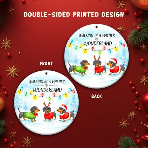 LINHARA Wiener Dog Ornament - 2-Sided Dachshund Christmas Decor, 3 Wiener Dogs