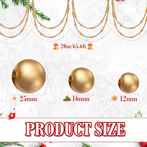 Zeyune Gold Christmas Beads Garland 66 Feet Rustic Wooden Holiday Decor