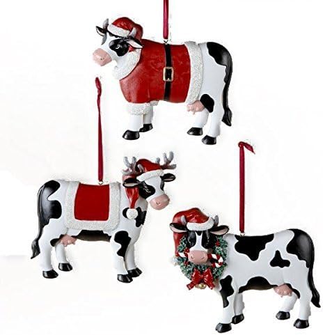 Assorted Resin Christmas Cow Ornaments - Festive Holiday Decor Set