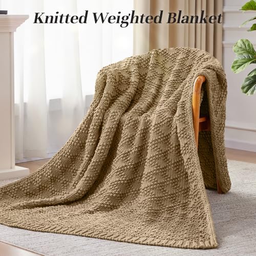 Anysay Beige Chunky Knit Weighted Blanket 60''x80'' 20lbs for Adults