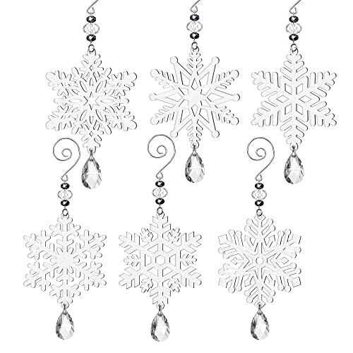 HUADODO 6 Pieces Clear Acrylic Snowflake Ornaments for Christmas Tree Decorations, 6 Inch Winter Holiday Decor