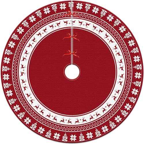58 Inch Christmas Tree Skirt,Large Christmas Tree Skirt with Snowflake and Reindeer, pefect for Holiday Party Decor, Christmas Tree Decoration