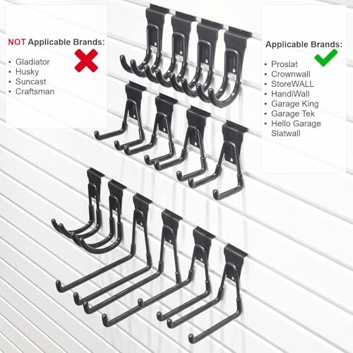Slatwall Hooks - 14 Pack Heavy Duty Garage Wall Organizer Multi-Size Hooks - Fits Proslat StoreWALL HandiWall - Variation of THIS listing