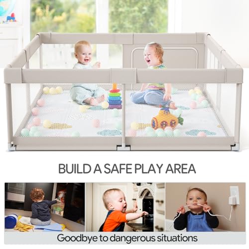 Fodoss Baby Playpen with Mat 71x59 Inch Extra Large Toddler Play Yard Safe & Stable