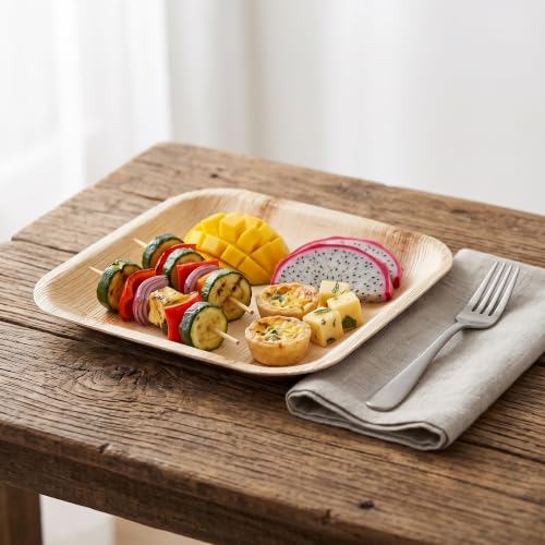 Charity Leaf Disposable Bamboo Square Plates 6-inch - Pack of 200, Eco-Friendly Catering Serveware