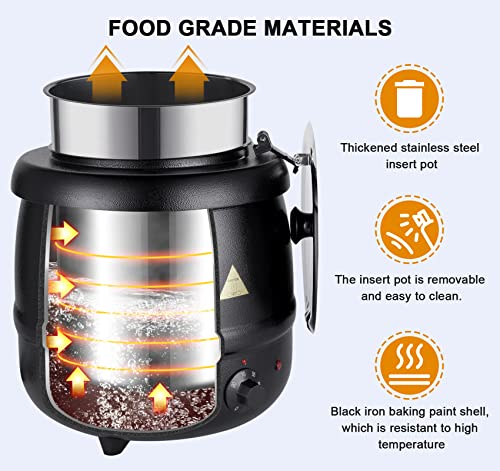 YMJOINMX Black Food Soup Kettle Warmer with Ladle - Commercial Countertop Buffet