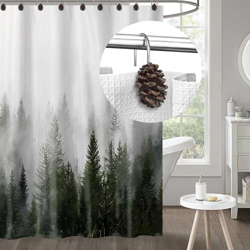 Sunlit Pinecone Decorative Shower Curtain Hooks, Brown Pine Cone Shower Curtain Rings, Resin, Winter Christmas Theme Bathroom Decoration, Set of 12