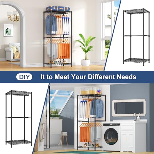 Ulif E12 Heavy Duty Black Clothes Rack with Shelves - 86Lbs Capacity, Adjustable, Freestanding Garment Organizer
