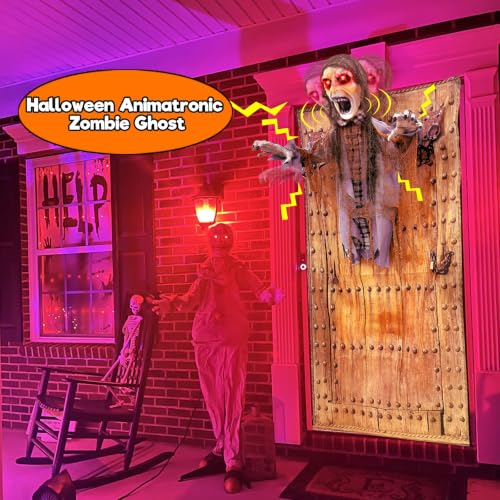76-Inch Halloween Animatronic Zombie Ghost for Outdoor Decorations - Sound-Activated, Reusable Horror Prop