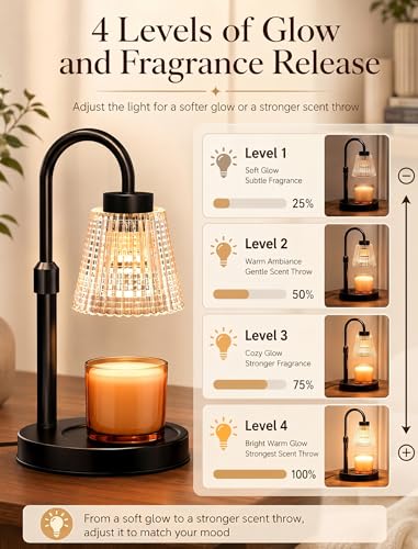 Girece Black Plate Candle Holder with Warmer, Timer & Dimmer - 5.9in