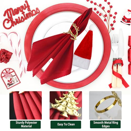 24 Pcs Christmas Napkin Rings Cloth Set with Santa Hats & Holiday Decor