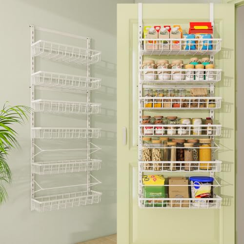 Over The Door Pantry Organizer 6-Tier Wall Mount Spice Rack - White