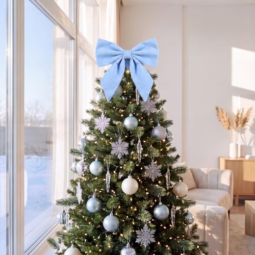 Soulchen 12 Inch Blue Velvet Bow Christmas Tree Topper - Blue Simple Design
