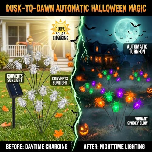 Newhale Solar Spider Halloween Decor Outdoor Stake Lights - 4 Modes, Waterproof, Swaying Wind Effect