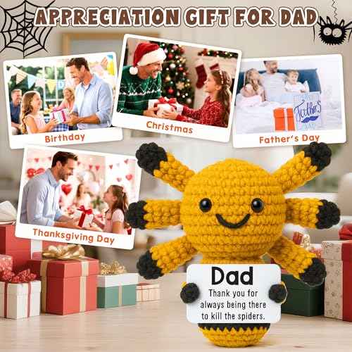 Funny Dad Gifts from Daughter, Novelty Thank You Gratitude Appreciation Gift for Daddy Dada Father StepDads Birthday Christmas from Son Kids, Handmade Mini Crochet Spider Present
