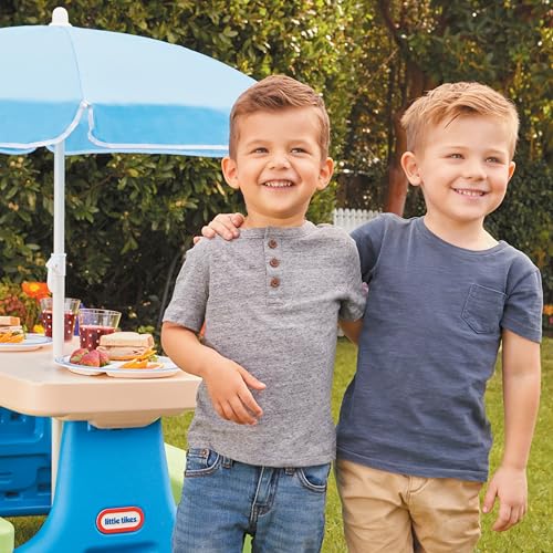 Kids Picnic Table with Umbrella - Blue/Green, 42 Inch, Foldable Outdoor Playset