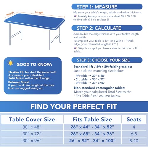 Fitted Stretch Tablecloth for 8ft Rectangular Tables - Black, 6 Pack - Spandex Fit
